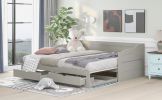 Wooden Daybed with Trundle Bed and Two Storage Drawers , Extendable Bed Daybed,Sofa Bed with Two Drawers