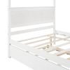 Wood Canopy Bed with Trundle Bed ; Full Size Canopy Platform bed With Support Slats .No Box Spring Needed