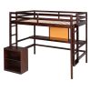Full size Loft Bed with Desk and Writing Board, Wooden Loft Bed with Desk & 2 Drawers Cabinet