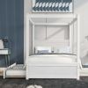 Wood Canopy Bed with Trundle Bed ; Full Size Canopy Platform bed With Support Slats .No Box Spring Needed