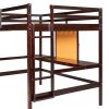 Full size Loft Bed with Desk and Writing Board, Wooden Loft Bed with Desk & 2 Drawers Cabinet