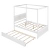 Wood Canopy Bed with Trundle Bed ; Full Size Canopy Platform bed With Support Slats .No Box Spring Needed