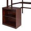 Full size Loft Bed with Desk and Writing Board, Wooden Loft Bed with Desk & 2 Drawers Cabinet