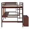 Full size Loft Bed with Desk and Writing Board, Wooden Loft Bed with Desk & 2 Drawers Cabinet