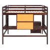 Full size Loft Bed with Desk and Writing Board, Wooden Loft Bed with Desk & 2 Drawers Cabinet