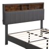 Full size Upholstered Platform Bed with Storage Headboard and USB Port, Linen Fabric Upholstered Bed