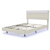 Queen Size Floating Bed Frame with LED Lights and USB Charging,Modern Upholstered Platform LED Bed Frame