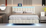 Queen Size Floating Bed Frame with LED Lights and USB Charging,Modern Upholstered Platform LED Bed Frame