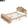 Full Size House Platform Bed with LED Lights and Storage