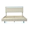 Queen Size Floating Bed Frame with LED Lights and USB Charging,Modern Upholstered Platform LED Bed Frame