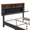 Full size Upholstered Platform Bed with Storage Headboard and USB Port, Linen Fabric Upholstered Bed