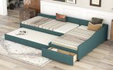 Upholstered Double Twin Size Daybed with Trundle and Drawer