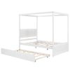 Wood Canopy Bed with Trundle Bed ; Full Size Canopy Platform bed With Support Slats .No Box Spring Needed