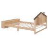 Full Size House Platform Bed with LED Lights and Storage