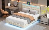 Queen Size Floating Bed Frame with LED Lights and USB Charging,Modern Upholstered Platform LED Bed Frame