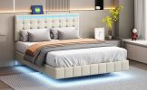 Queen Size Floating Bed Frame with LED Lights and USB Charging,Modern Upholstered Platform LED Bed Frame